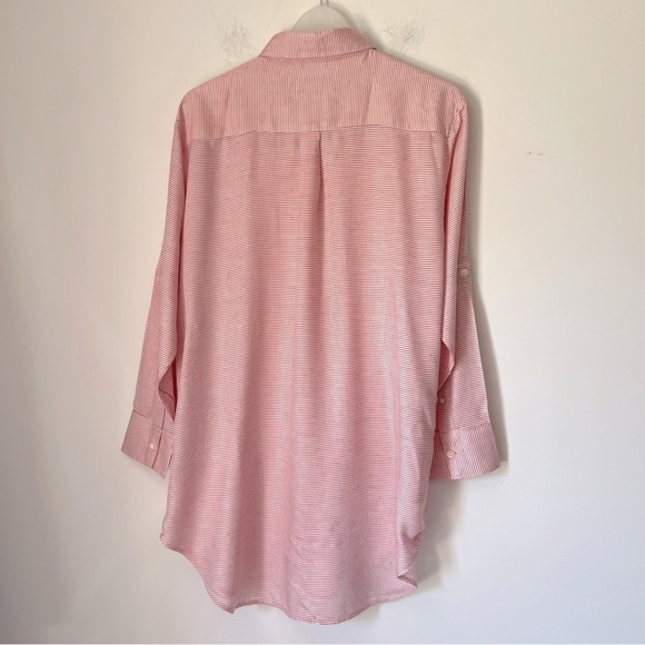 onia Red and White Striped Button Up Shirt Dress Pockets Coastal Beachy Summer - Picture 9 of 13